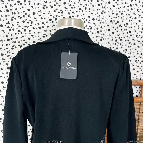 NEW Ming Wang | Silver Embroidered Black Knit 3/4 Sleeve Cardigan Jacket S NWT - Picture 7 of 9